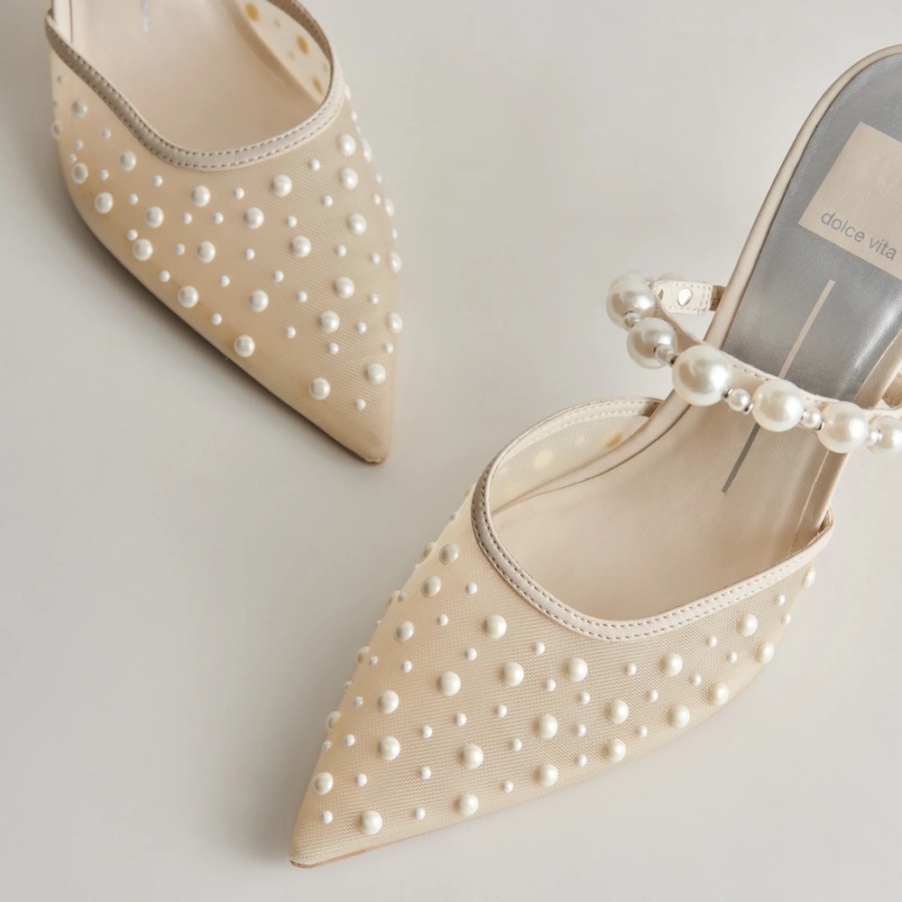 New Dolce Vita Katik pearl heels ivory mesh bridal mule wedding heels shoes - Picture 9 of 15